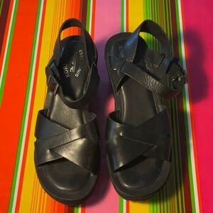 Black suede Kork-ease platform sandals